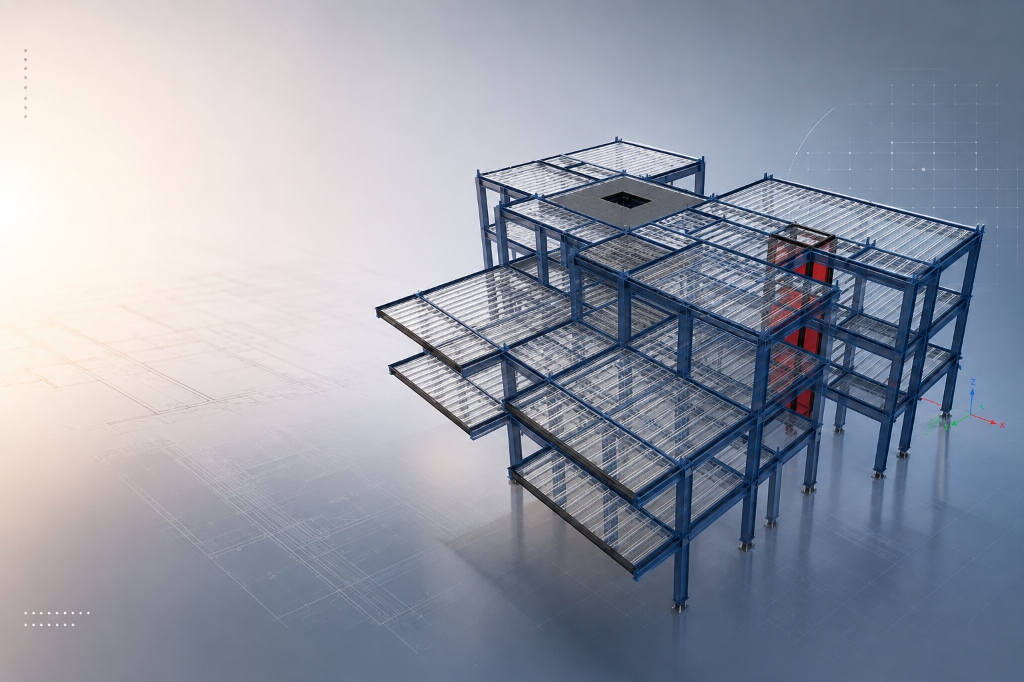 Mat Foundation Layout, Rebar Meshes & Pile-Cap Ties